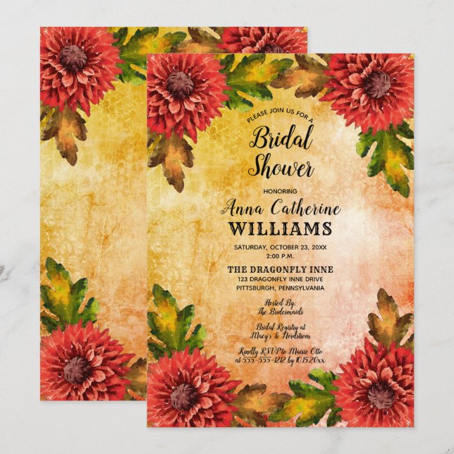 Invitación Mamáes florales de acuarela de otoño con ducha de  (Anverso / Reverso)