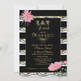 Invitación Mamáes rosadas boda Bandas blancas de encaje negro