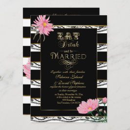 Invitación Mamáes rosadas boda Bandas blancas de encaje negro