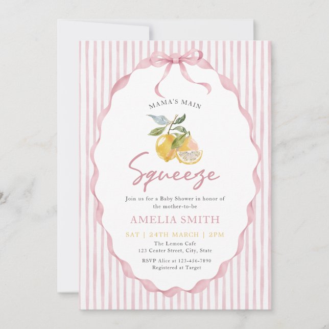 Invitación Mama's main Squeeze Lemon Baby Shower (Anverso)