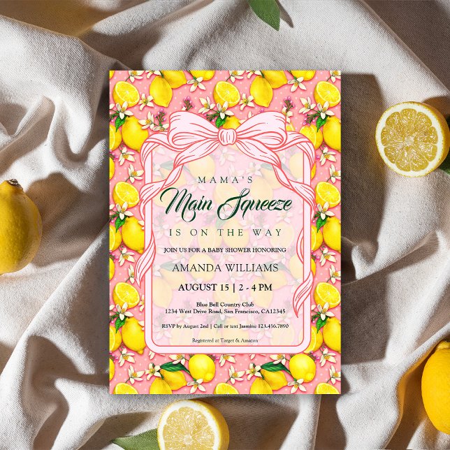 Invitación Mama's Main Squeeze Pink Bow Summer Baby Shower (Subido por el creador)