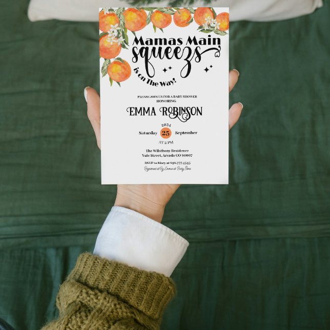Invitación Mamas Principal Squeeze Baby Shower Naranja acuare (mamas main squeeze summer baby shower gender neutral watercolor botanical mother to be)