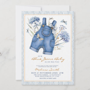 Invitación Mamelucos de mezclilla azul acuarela Baby Shower