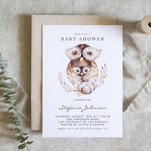 Invitación Mami acuarela y Lechuza Bebé caen en Baby Shower