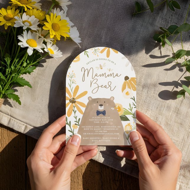 Invitación Mami Bear & Sweet Honey Bee Baby Boy Shower (Momma Bear & Sweet Honey Bee Baby Boy Shower Invitation)