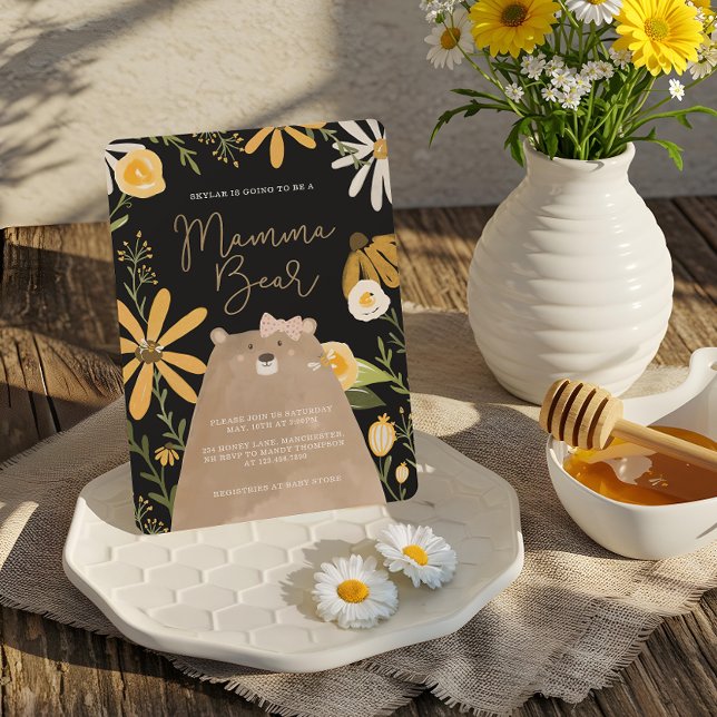 Invitación Mami Bear & Sweet Honey Bee Baby Shower (Momma Bear & Sweet Honey Bee Baby Girl Shower Invitation)