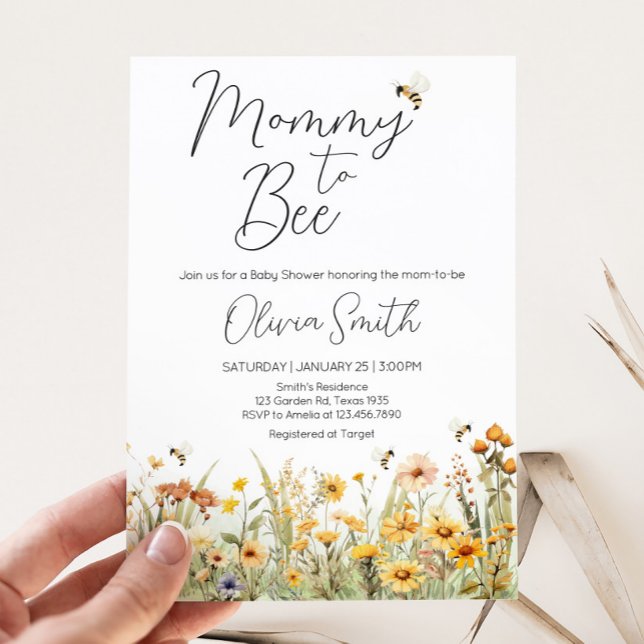 Invitación Mami de flores silvestres se va a comprar Baby Sho (Mommy to Bee Wildflower Baby Shower Invitation)