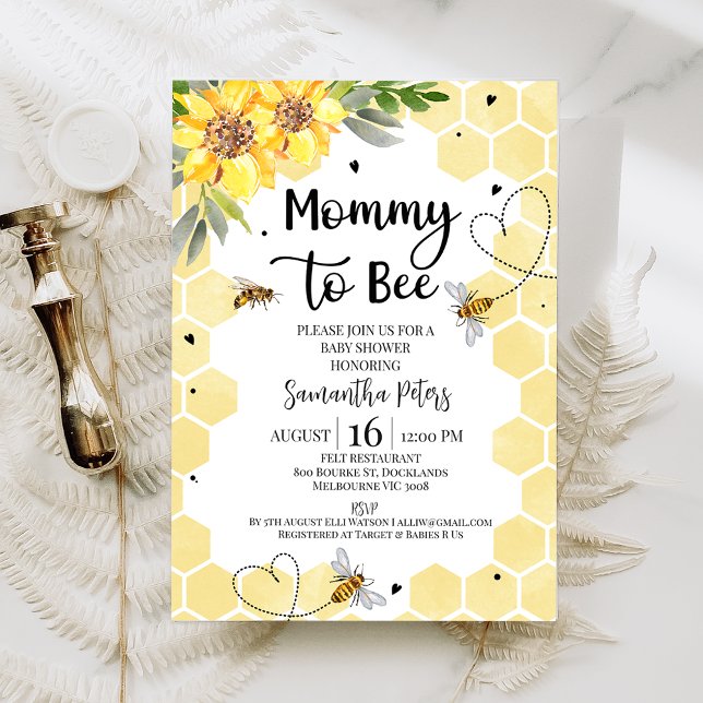 Invitación Mami de los girasoles se va a Baby Shower (Sweet gender neutral mommy to bee themed baby shower invitation featuring some sunflowers.  )