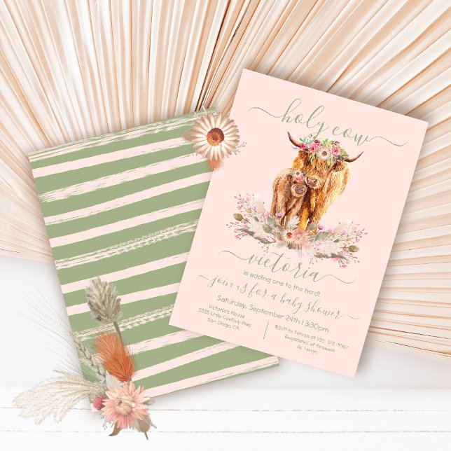 Invitación Mami de vaca Highland y rosa floral Baby Shower (Subido por el creador)