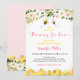 Invitación Mami to bebe el Baby Shower de la floral dorada ro