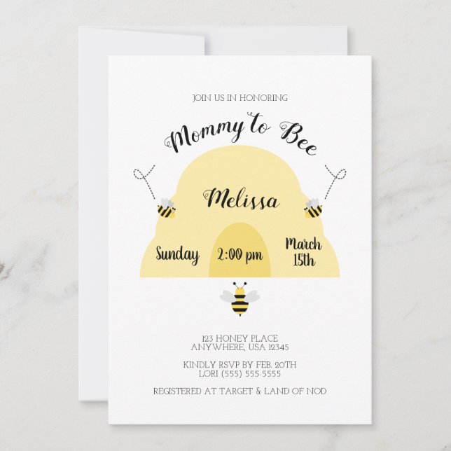Invitación Mami to Bee | Beehive Baby Shower (Anverso)
