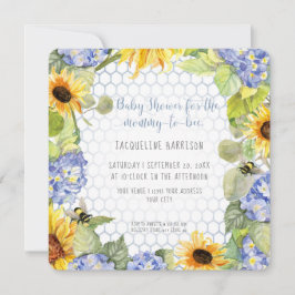 Invitación Mami to Bee Bumblebee Sunflower Blue Hydrangea
