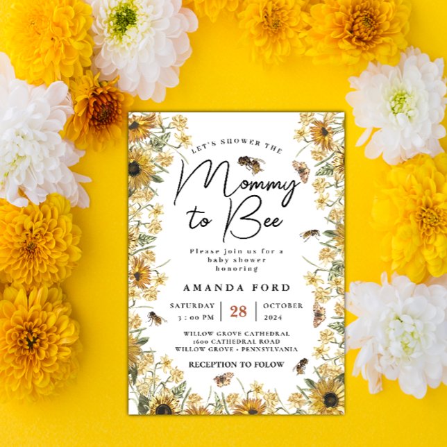 Invitación Mami to Bee flor silvestre floral Baby Shower (Subido por el creador)