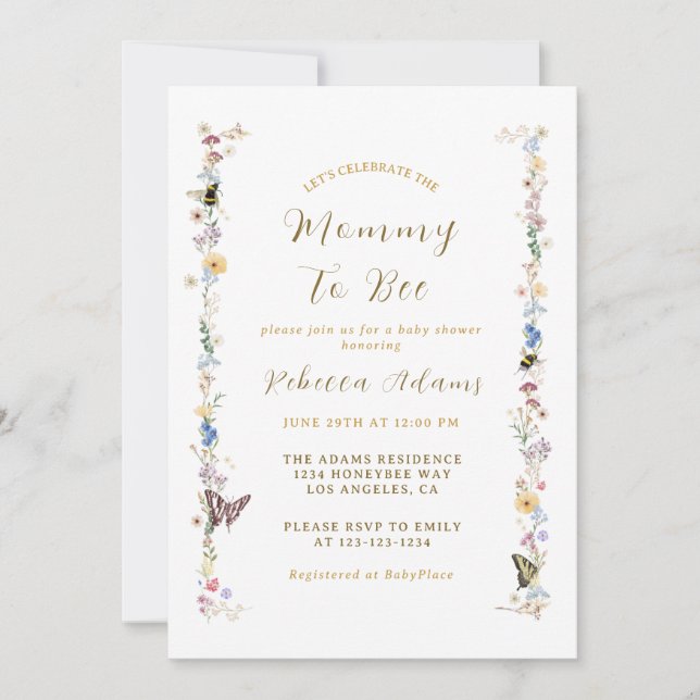 Invitación Mami to Bee Garden Fiesta Wildflower Baby Shower (Anverso)