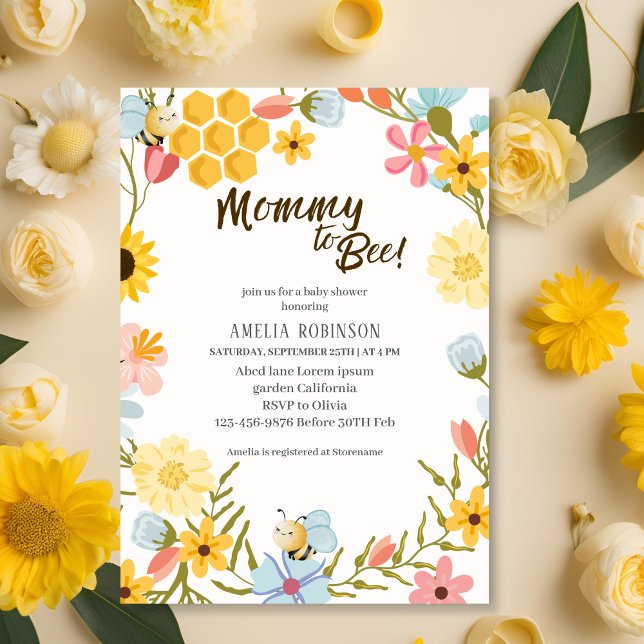 Invitación Mami to Bee Gender Neutral floral Baby Shower (Subido por el creador)