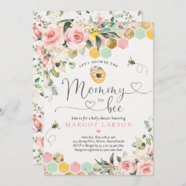 Invitación Mami To Bee Green Pink & Gold Bee Baby Shower