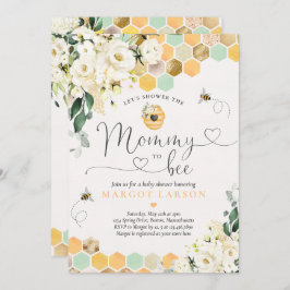 Invitación Mami To Bee Greenery White Floral Bee Baby Shower