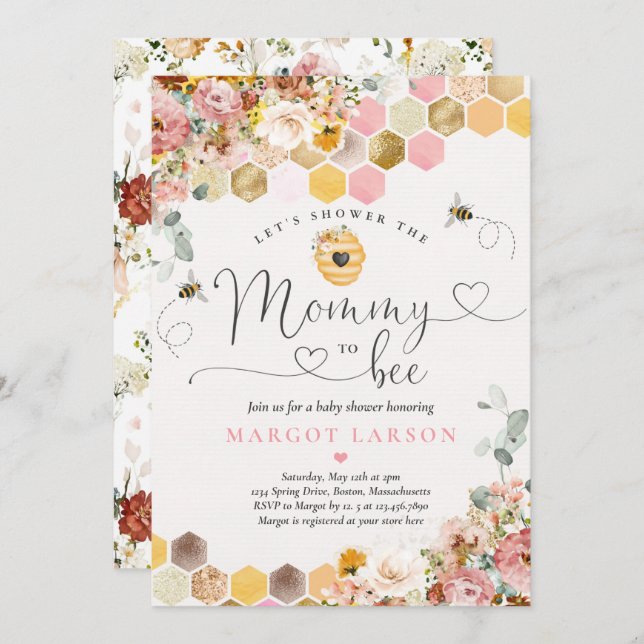 Invitación Mami To Bee Spring Boho Wildflower Baby Shower (Anverso / Reverso)
