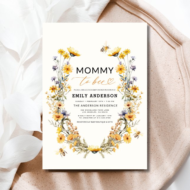 Invitación Mami to Bee Wildflower Género Baby Shower neutral (Subido por el creador)