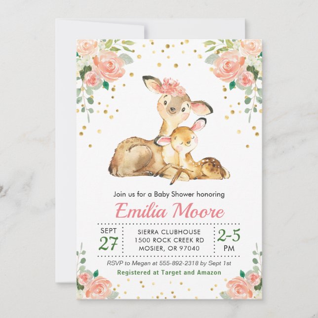 Invitación Mami venado y Baby Forest Shower Fleach (Anverso)