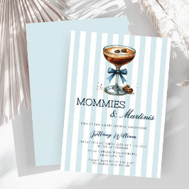 Invitación Mamis y Martinis Blue Bow Boy Baby Shower