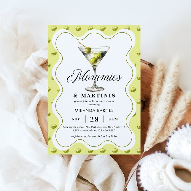 Invitación Mamis y Martinis Olive Martini Glass Baby Shower (Subido por el creador)