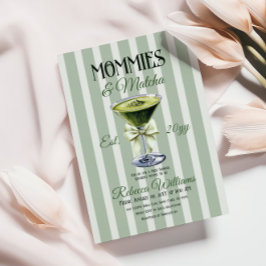 Invitación Mamis y Matcha Olive Green Bow Baby Shower
