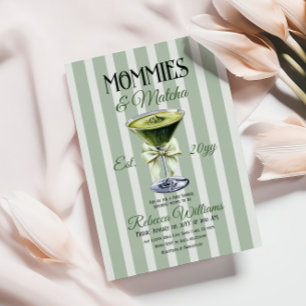Invitación Mamis y Matcha Olive Green Bow Baby Shower