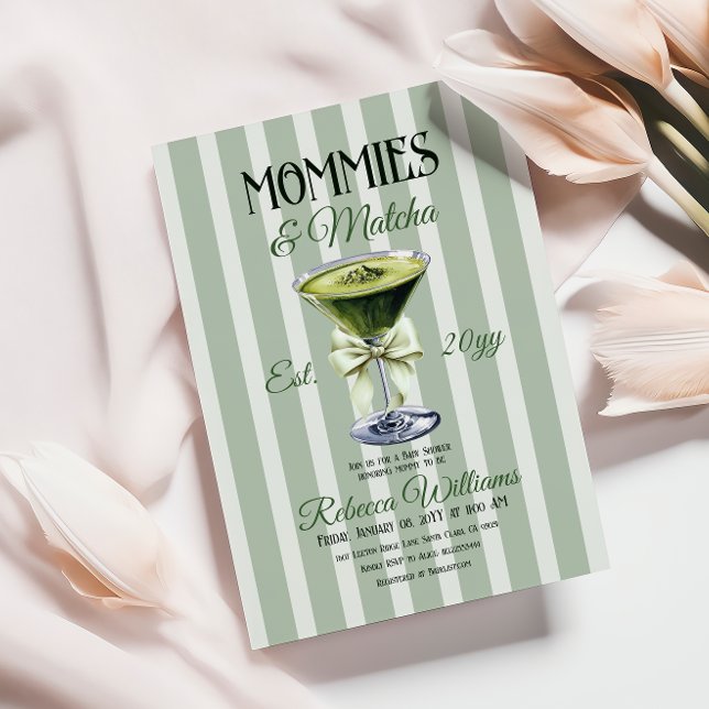 Invitación Mamis y Matcha Olive Green Bow Baby Shower (Subido por el creador)