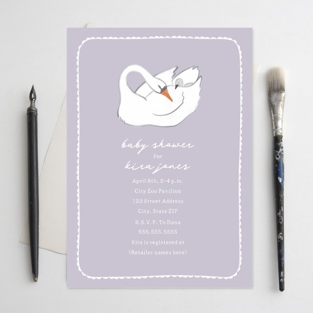 Invitación Mamita de cisne de mano y lavanda de Baby Shower (Subido por el creador)