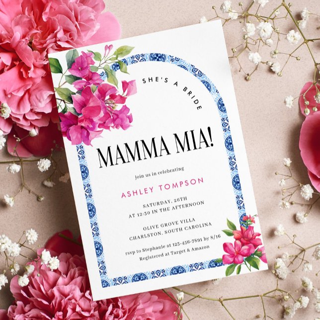 Invitación Mamma Mia Floral Blue Tile Briower (Subido por el creador)