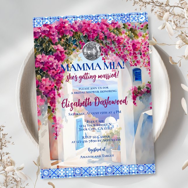 Invitación Mamma Mia Greek Tile Disco Ball Bridal Shower (Subido por el creador)