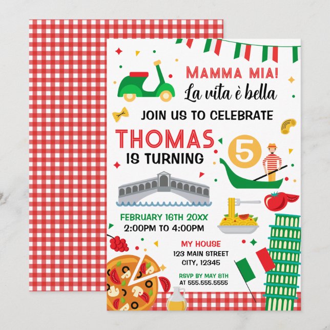 Invitación Mamma mia! Italian Birthday Party (Anverso / Reverso)
