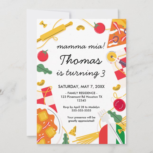 Invitación mamma mia! Italian Birthday Party Invitation (Anverso)