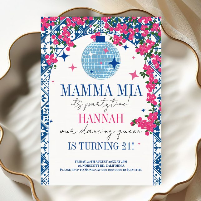 Invitación Mamma Mia Reina de baile mediterráneo cumpleaños (Subido por el creador)