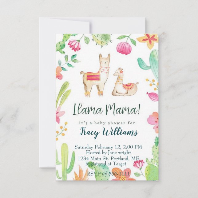 Invitación Mamma y llama de bebé (Anverso)