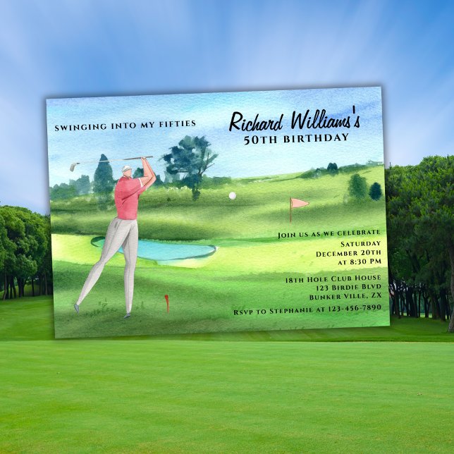 Invitación Man Golf Player Swinging Fifties 50th Birthday (Subido por el creador)