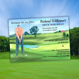 Invitación Man Golf Player Swinging Into My 50th Birthday