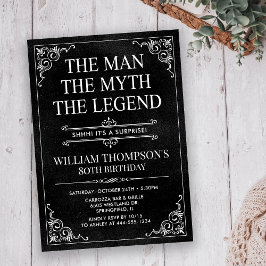 Invitación Man Myth Legend Black Surprise 80 cumpleaños