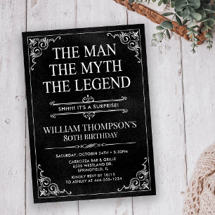 Invitación Man Myth Legend Black Surprise 80 cumpleaños