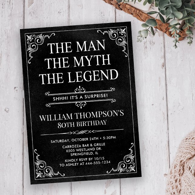 Invitación Man Myth Legend Black Surprise 80 cumpleaños (Subido por el creador)