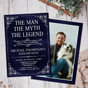 Invitación Man Myth Legend Blue Surprise 50.ª foto de cumplea