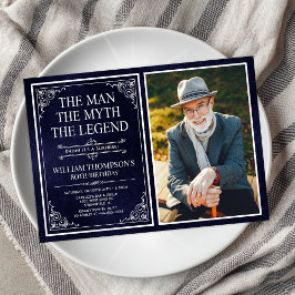 Invitación Man Myth Legend Blue Surprise 80th Birthday Photo