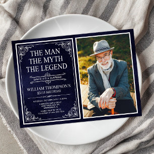 Invitación Man Myth Legend Blue Surprise 85th Birthday Photo