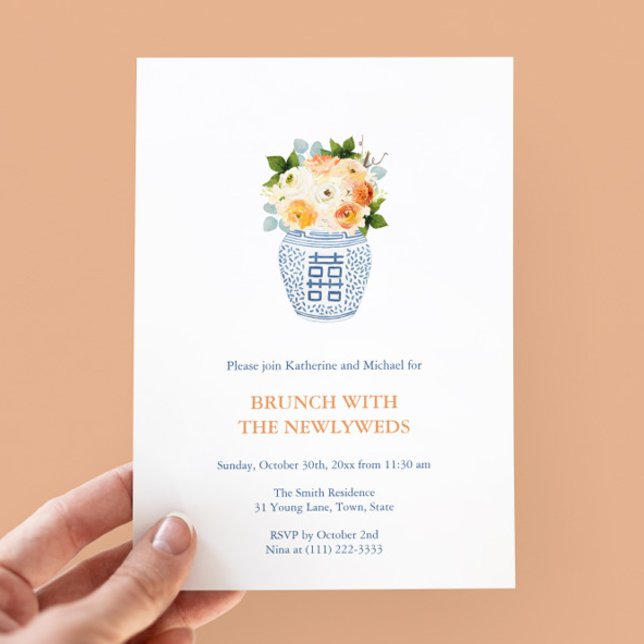 Invitación Mañana De Otoño Después Del Boda Brunch Fiesta (Autumn Flowers In Ginger Jar Vase Brunch With Newlyweds Morning After Brunch Party Invitation)