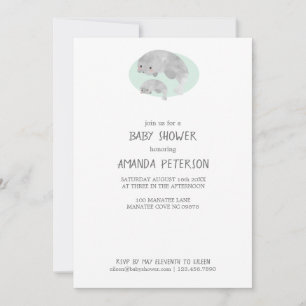 Invitación Manatee con baño y bebé con Baby Shower con olas