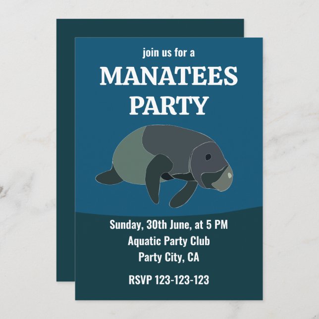 Invitación Manatee Under Sea Birthday Party Manatee (Anverso / Reverso)