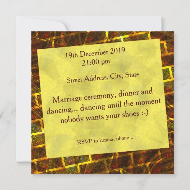 Invitación Mancha dorada roja, arañazos, efecto de rejilla o  (Reverso)