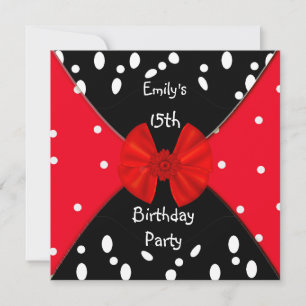 Invitación mancha negra roja blanca Lazo lindo 15