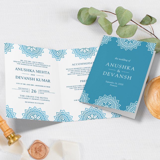 Invitación Mandalá Azul Boda Étnica Tradicional India (Subido por el creador)